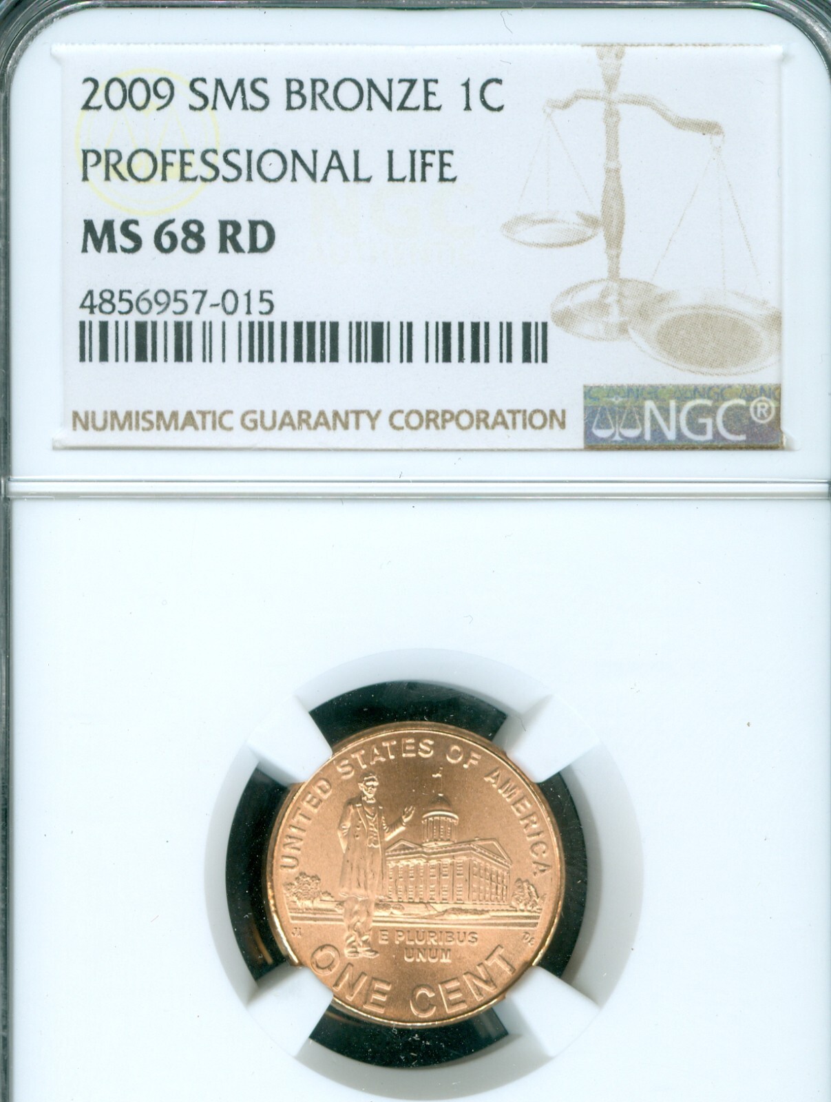 2009 LINCOLN CENT PROFESSIONAL LIFE NGC MS68 RD SMS 2ND FINEST GRADE  .