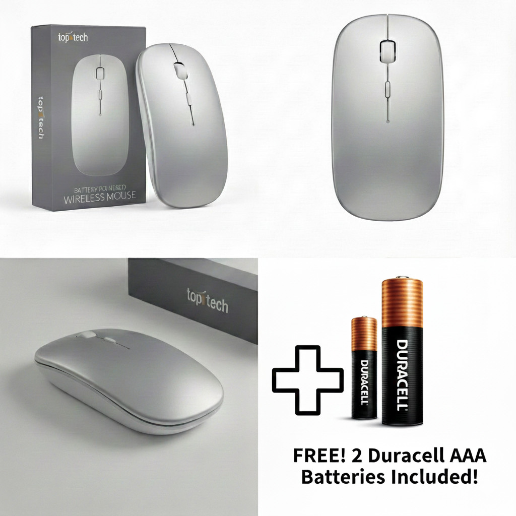 Wireless Mouse Ergonomic for Laptop And Tablet Battery Powered No USB