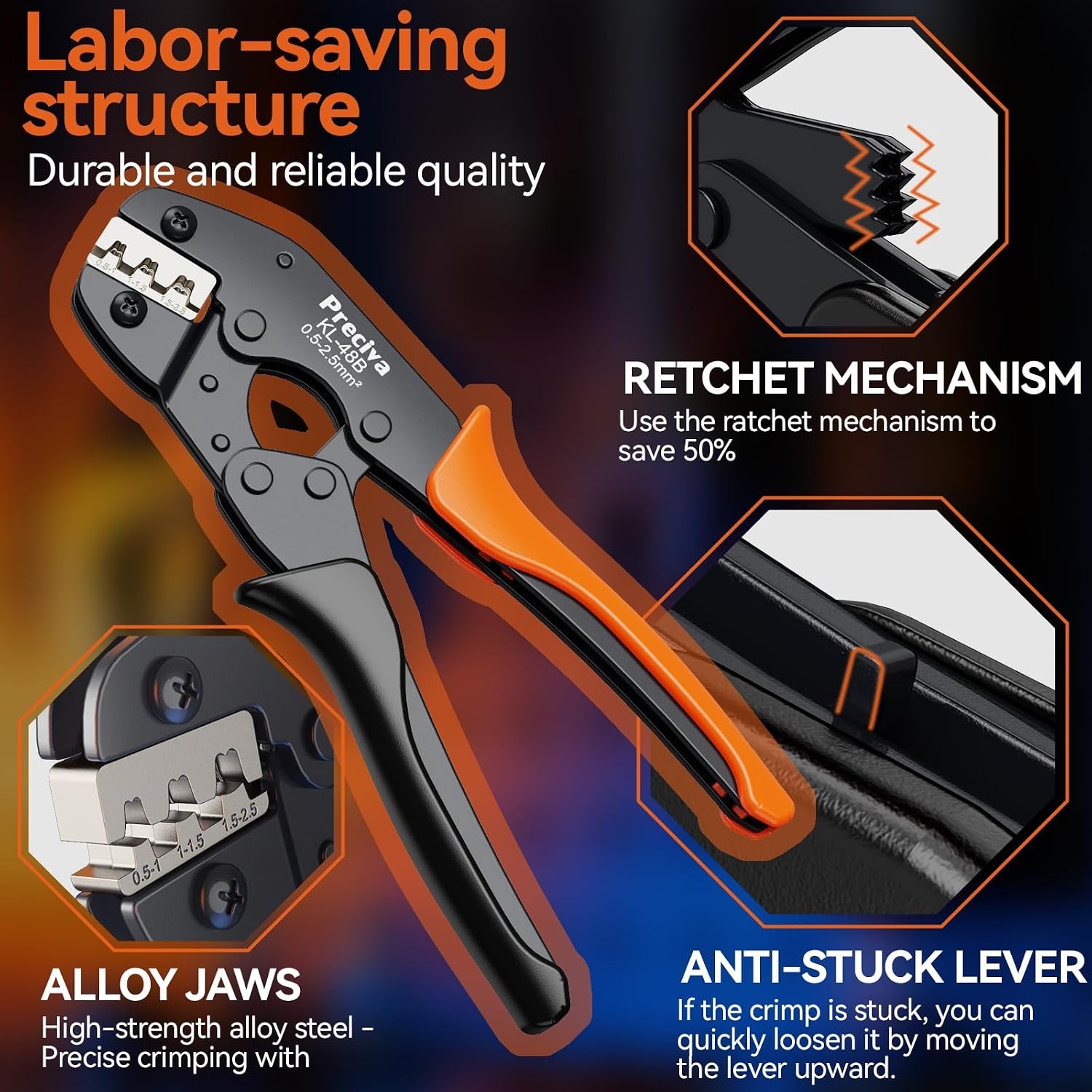 Terminal Crimper Tool Kit, Professional Ratcheting Wire Crimping Tool with AWG