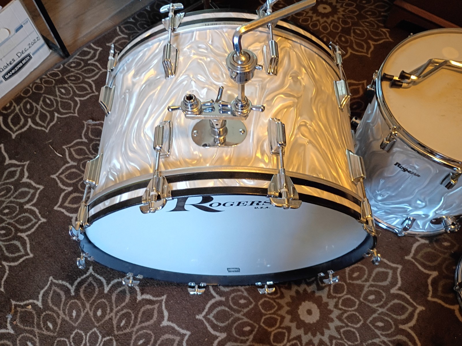 Rare Vtg 1972 Rogers A 6828 Jazz Bop 3pce Drums Drum Set Kit White Marine Pearl