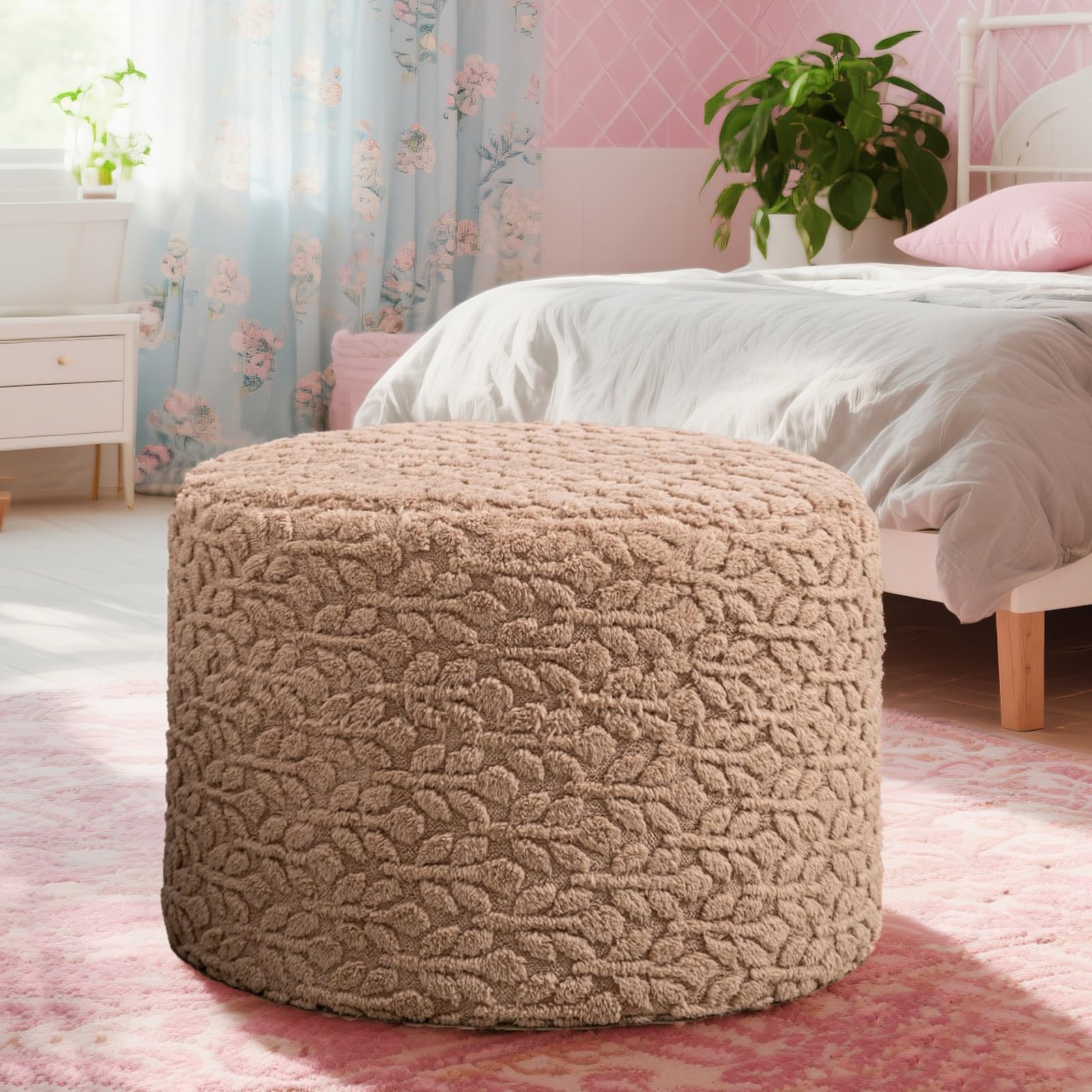 Round Pouf Ottoman 20 x 20 x 14 Inches Boho Poof Home Decor Floor Pouffe Otto...