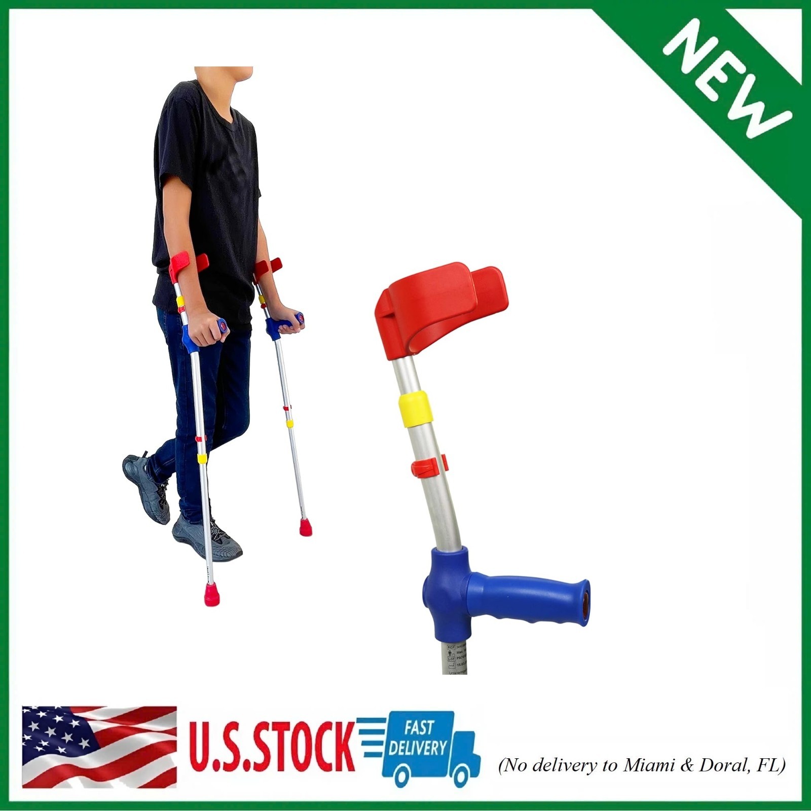 Forearm Crutches for Kids (X2 Units), Colored, Adjustable, Pediatric Girl