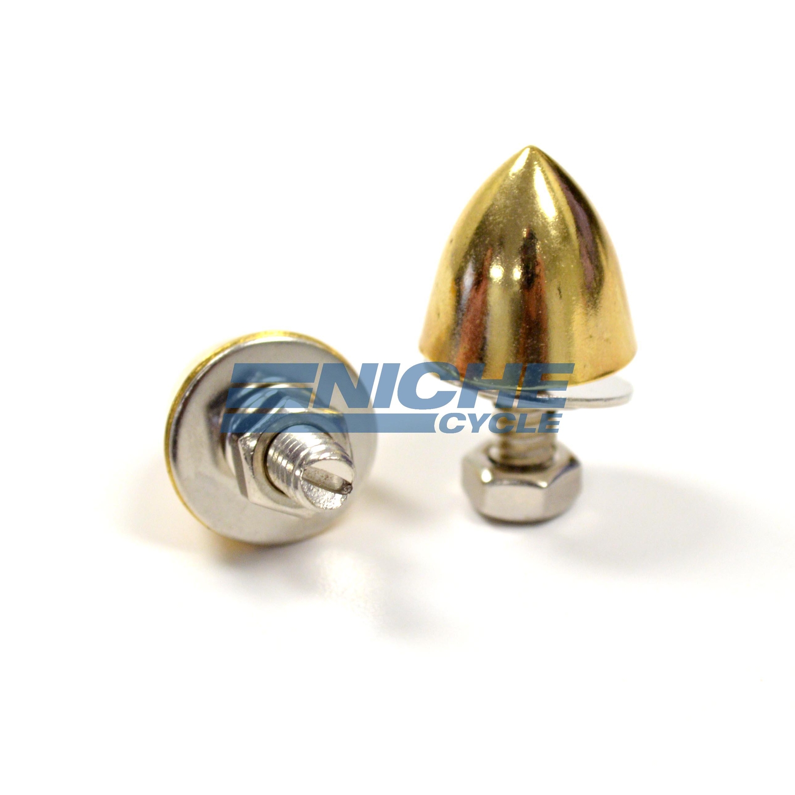 2 Gold Spike Bullet License Plate Frame Bolts Nut Set