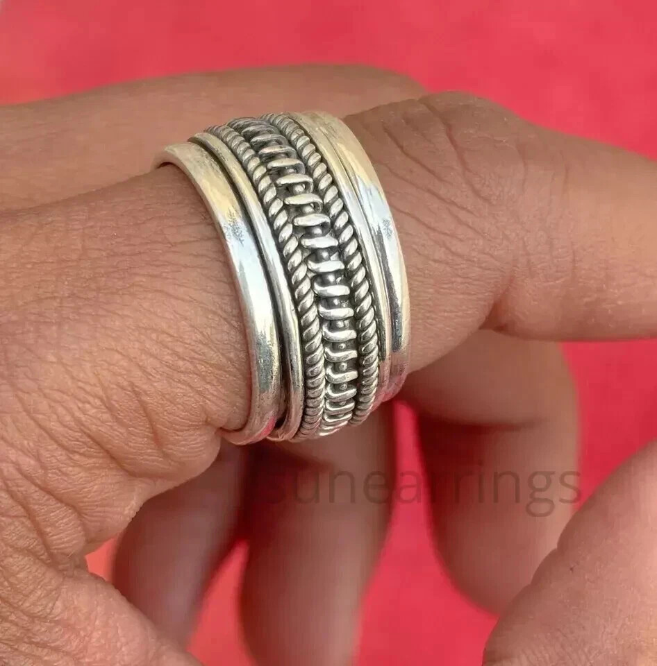 Solid 925 Sterling Silver Unique Braided Spinner Ring Handmade GiftRing All Size