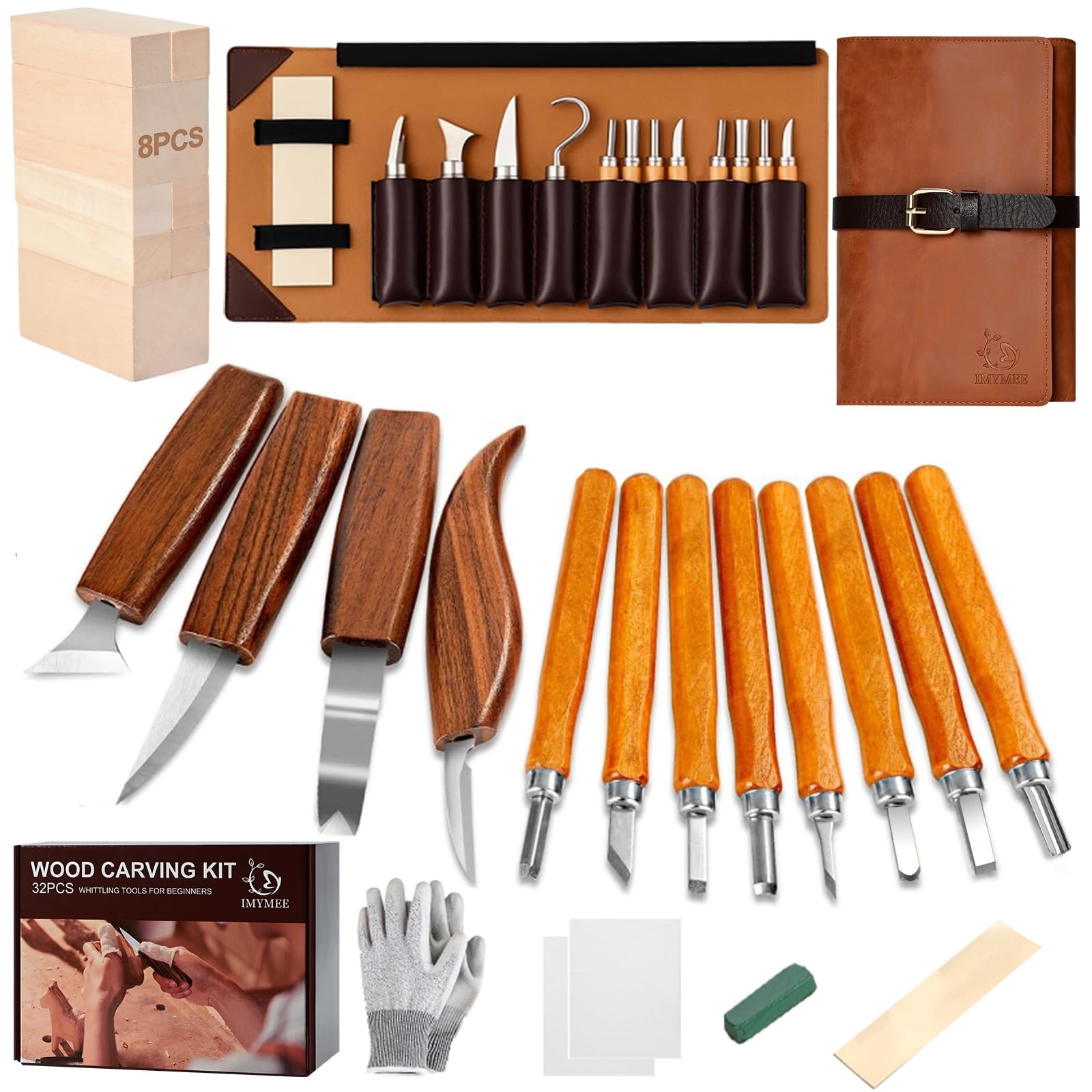 Deluxe Wood Carving Kit with Leather Case,Wood Carving Tools Set with Wood Ca...