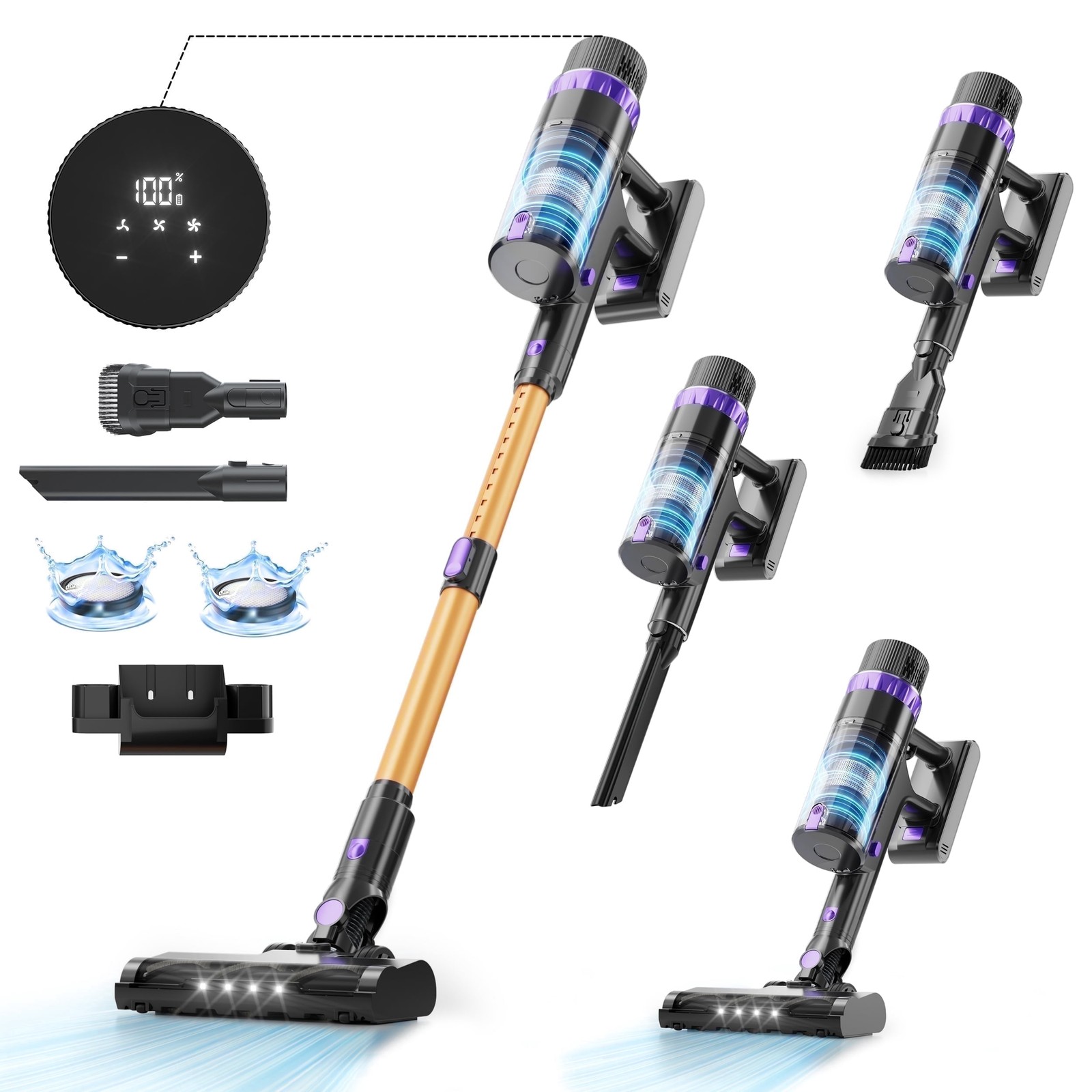 PrettyCare Cordless Stick Vacuum Cleaner, 530W Motor, 48KPa Suction, 55min