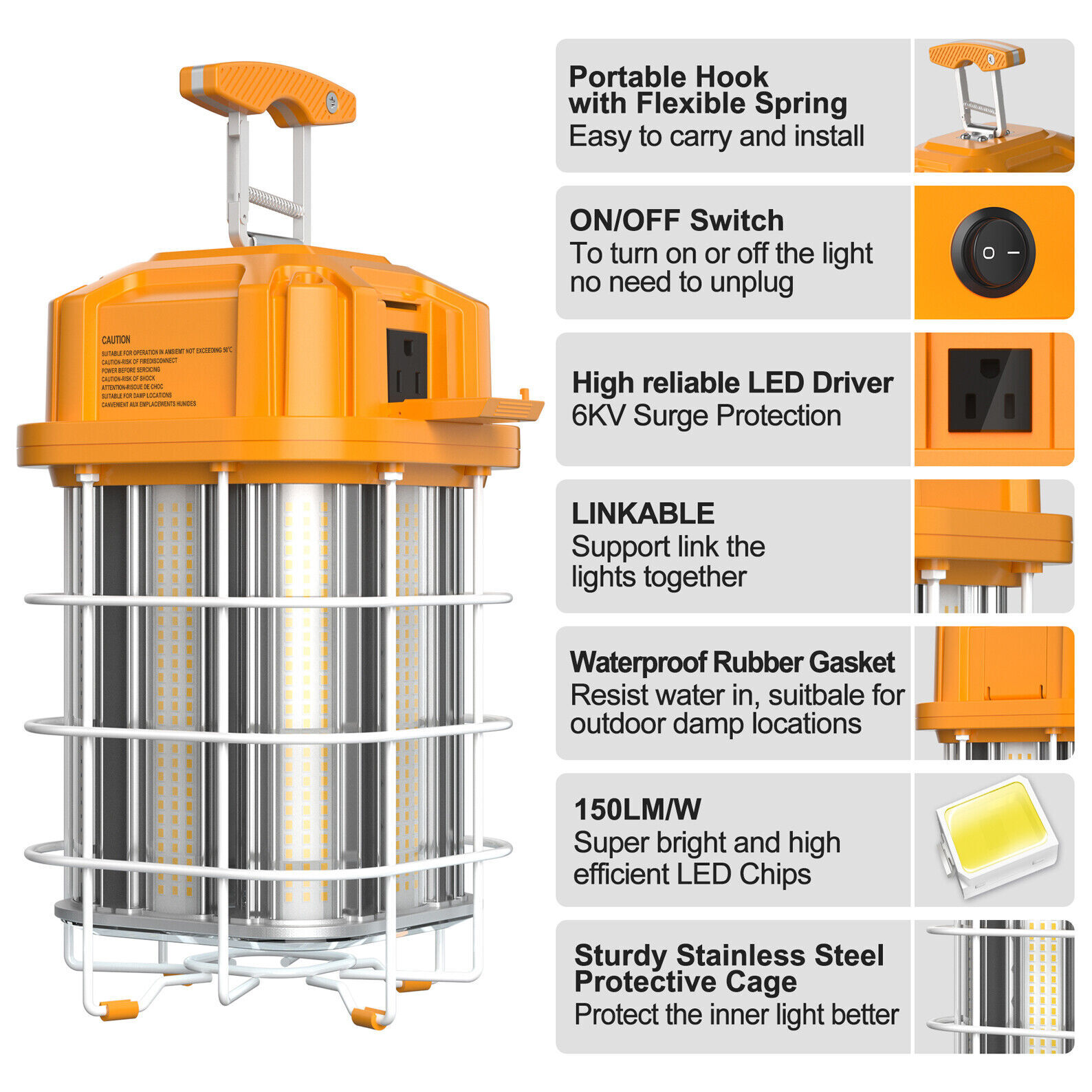 Linkable LED Temporary Work Light 80W Construction Jobsite Hanging Light 11200LM