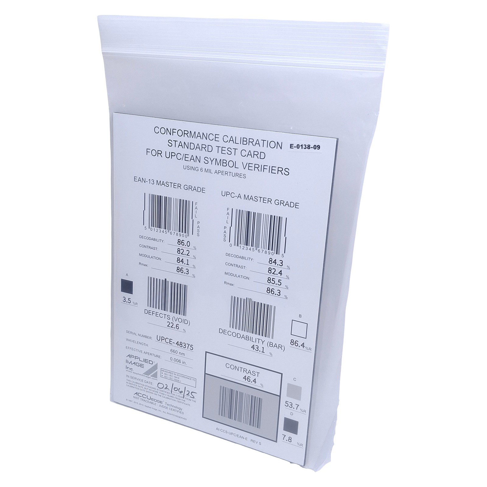 Omron 98-CAL020 Microscan Conformance Calibration Standard Test Card For LVS-95