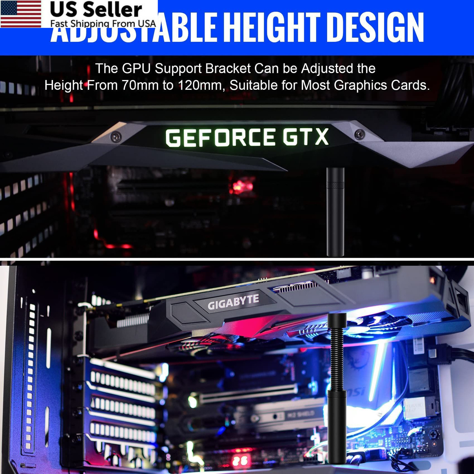 Aivalas GPU Support Bracket, Graphics Video Card Brace with Height Black