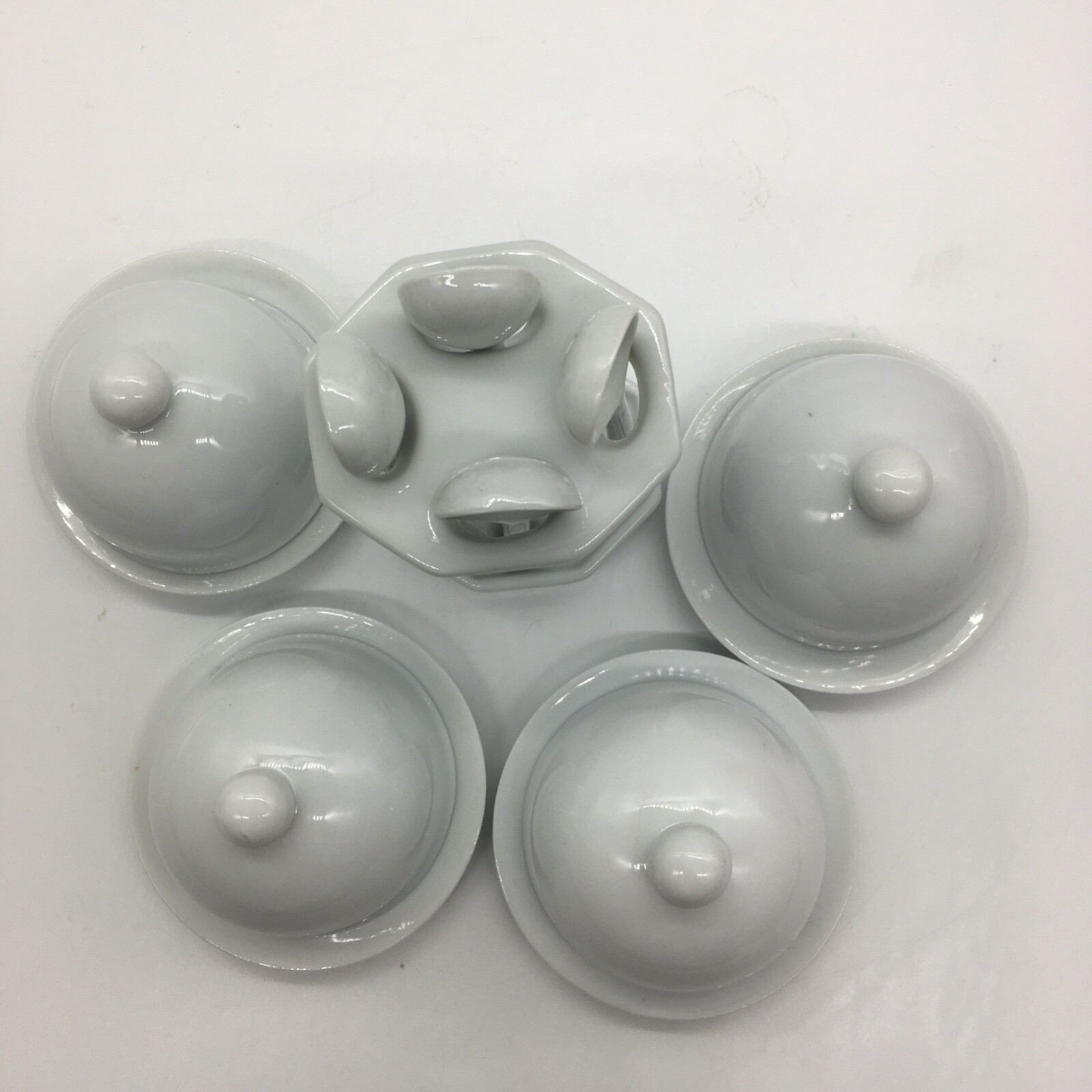 White Essentials Condiment Covered Serving Dish Spoon Set Farmhouse Cottage Core