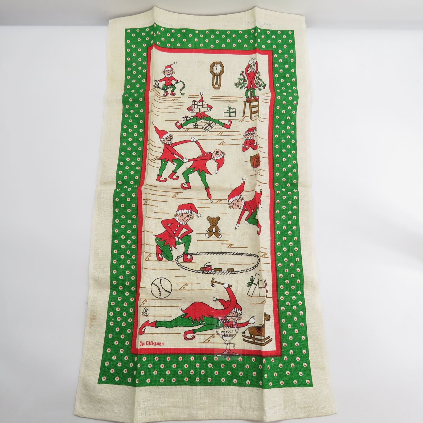 The Elfkins Linen Crystal Towel Wall Hanging Christmas Decor 28"x 15"