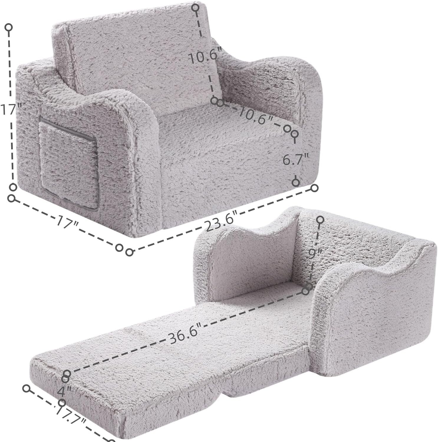 MOMCAYWEX Kids Extra Wide Chairs for Toddler, 2-In-1 Toddler Soft Sherpa Couch F