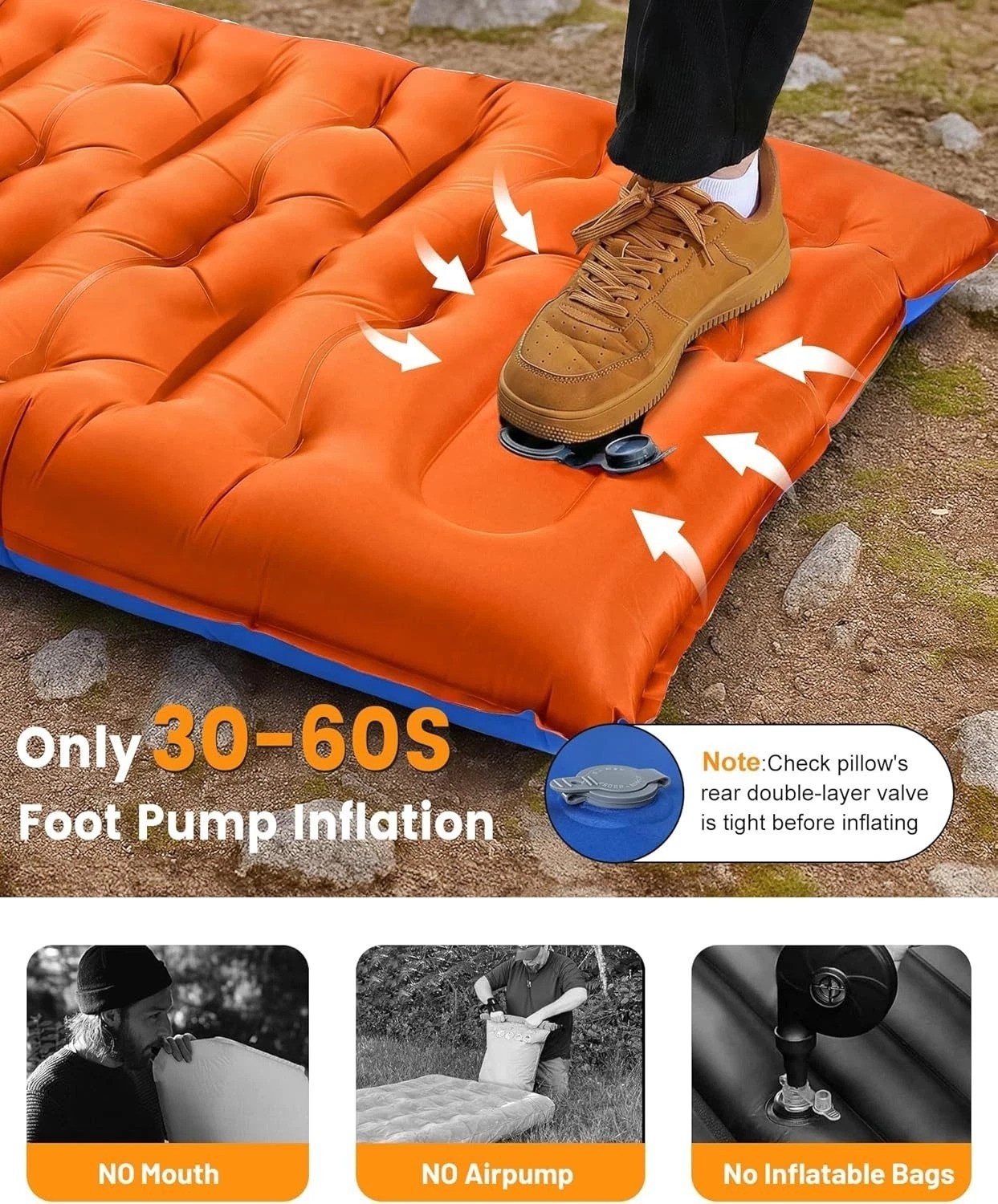 Ultralight & Portable 5.9-Inch Camping Sleeping Pad with Easy Deflation Valve