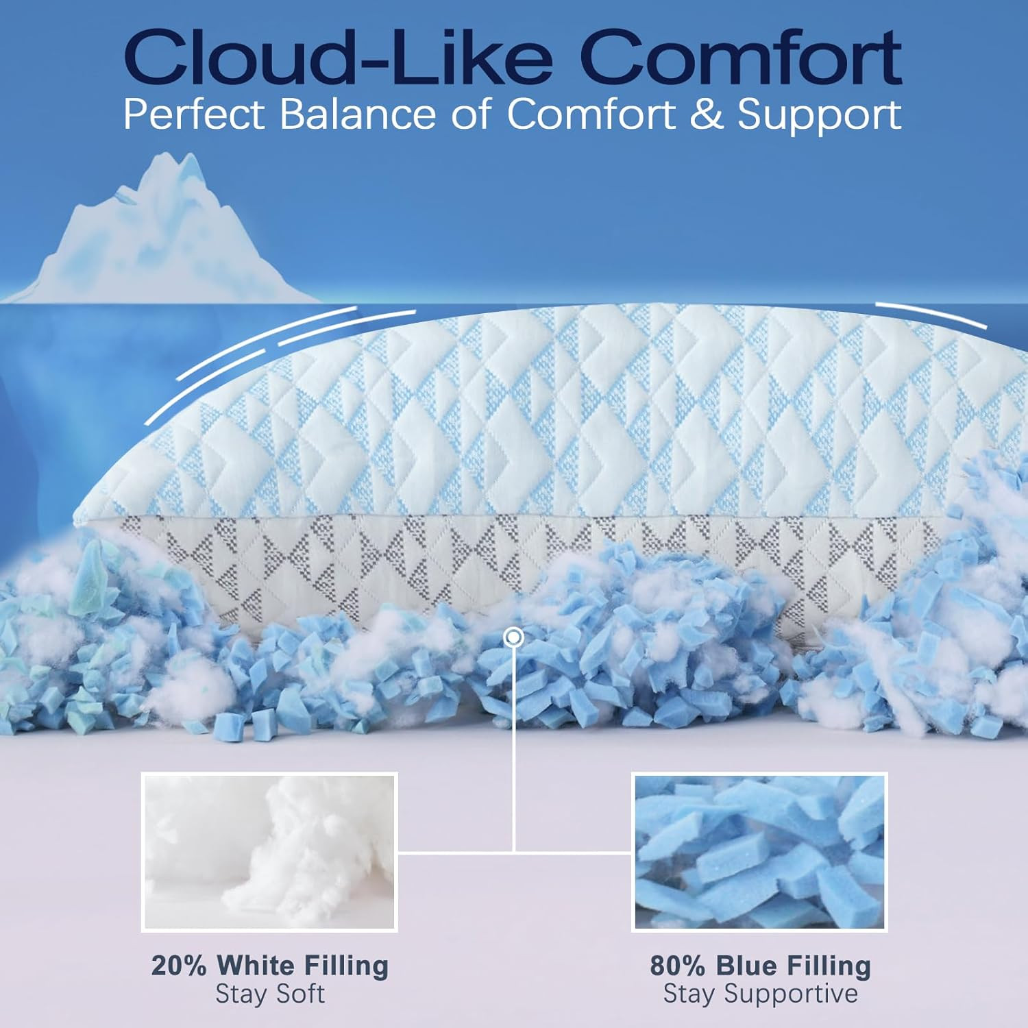 Cooling Shredded Memory Foam Pillows: Adjustable Bed Pillows for Hot Sleeping, K