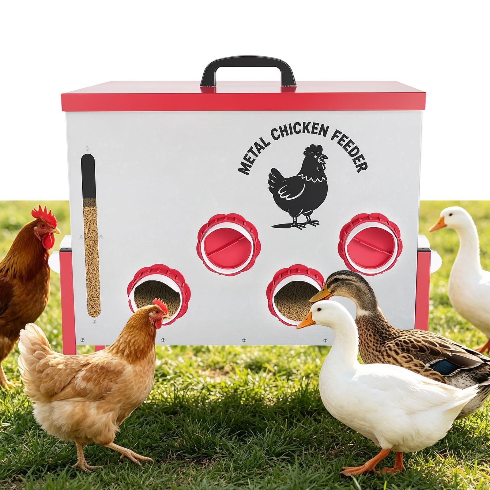 130LB Large Capacite Automatic Chicken Feeder 12 Feeding Ports Anti-Waste Design