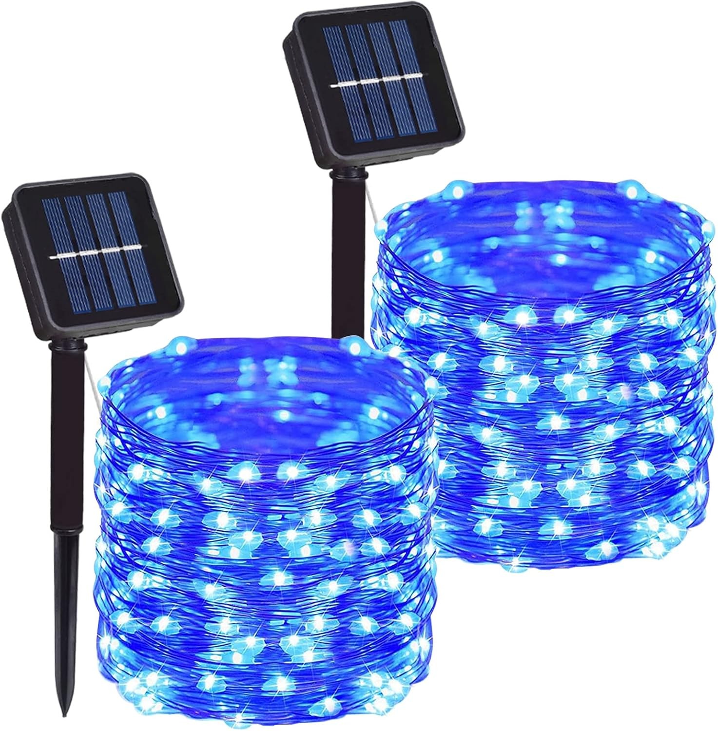 2 Pack Total 200 LED 66FT Solar Powered Copper Wire String Lights Outdoor