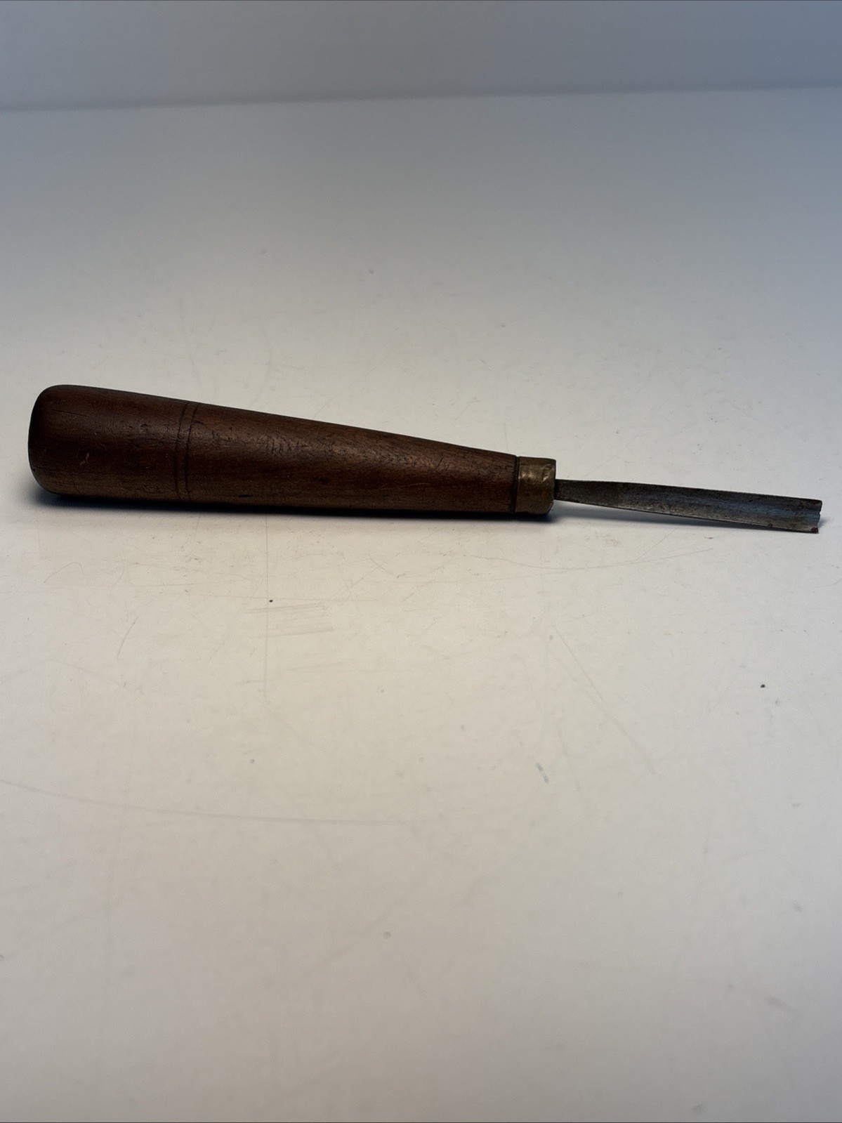 Antique Small Wood Carving Gouge 1/4” Edge Wood Handle Brass Ferrule