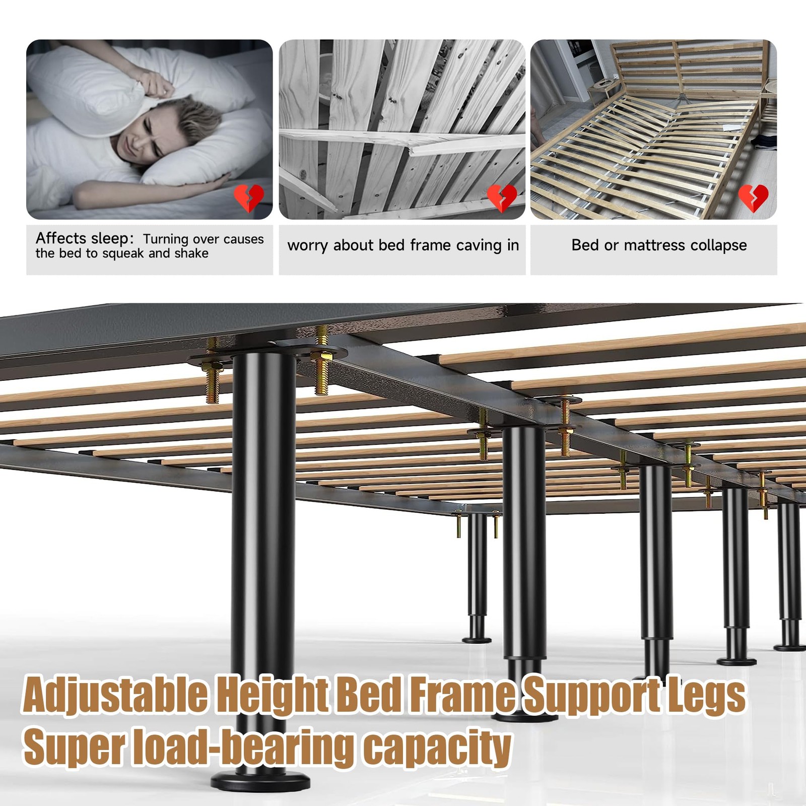 Adjustable Height Bed Support Legs 13.8-23.6 inch, Bed Frame Center Support L...