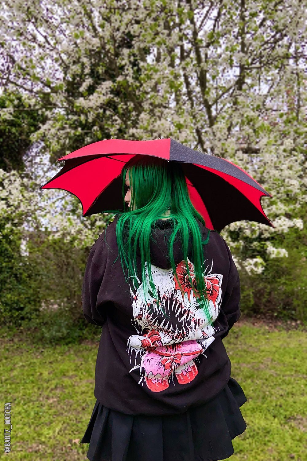 Funeral Procession Umbrella [BLACK/RED] Goth Emo Punk