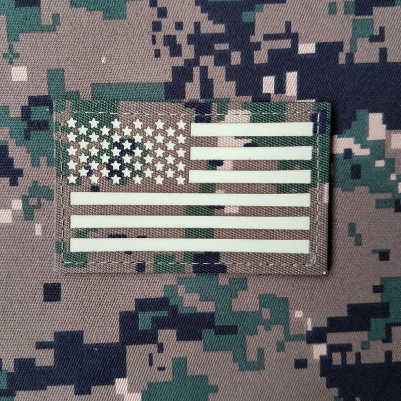 USA FLAG REFLECTIVE IR LEFT AMERICAN FLAG TACTICAL HOOK LOOP PATCH GLOW IN DARK