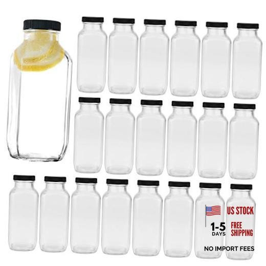 Vintage 16oz Glass Drinking Bottles - Square Beverage - 20 Pack