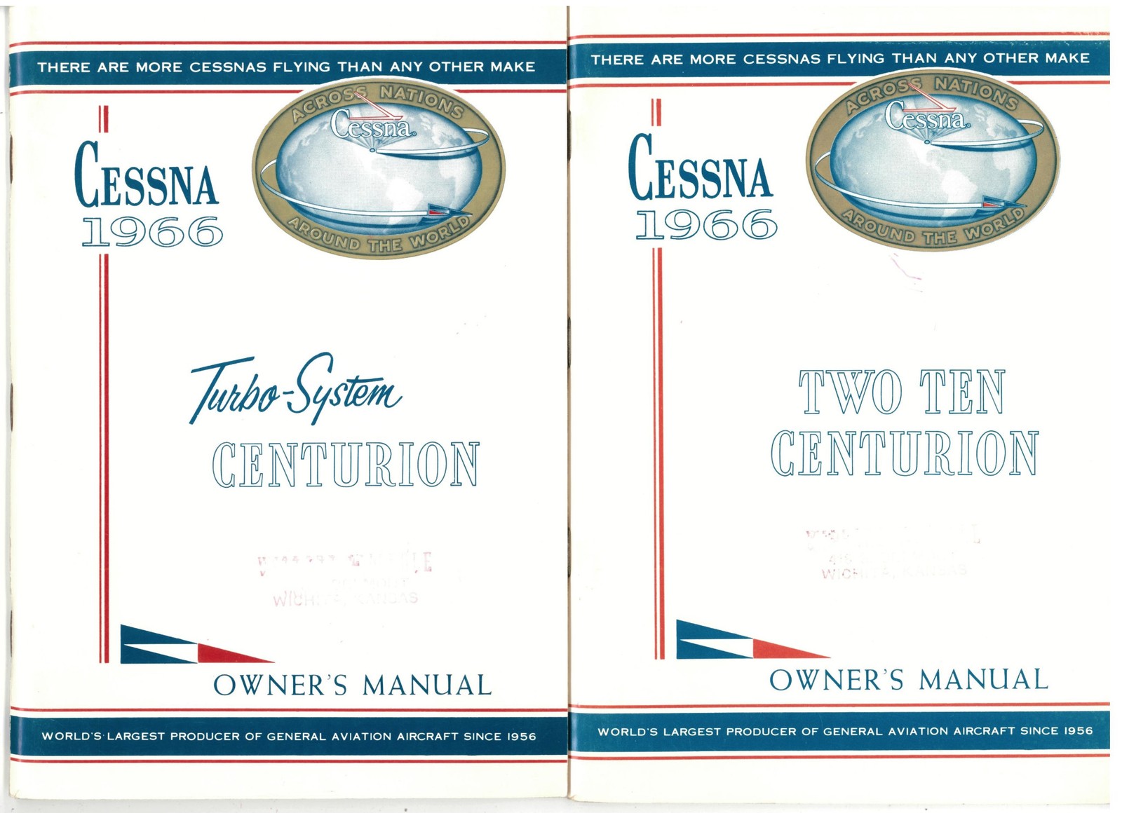 Lot of 2 New 1966 Cessna 210 Centurion Owner's Manuals p/n D363-13 & p/n D364-13