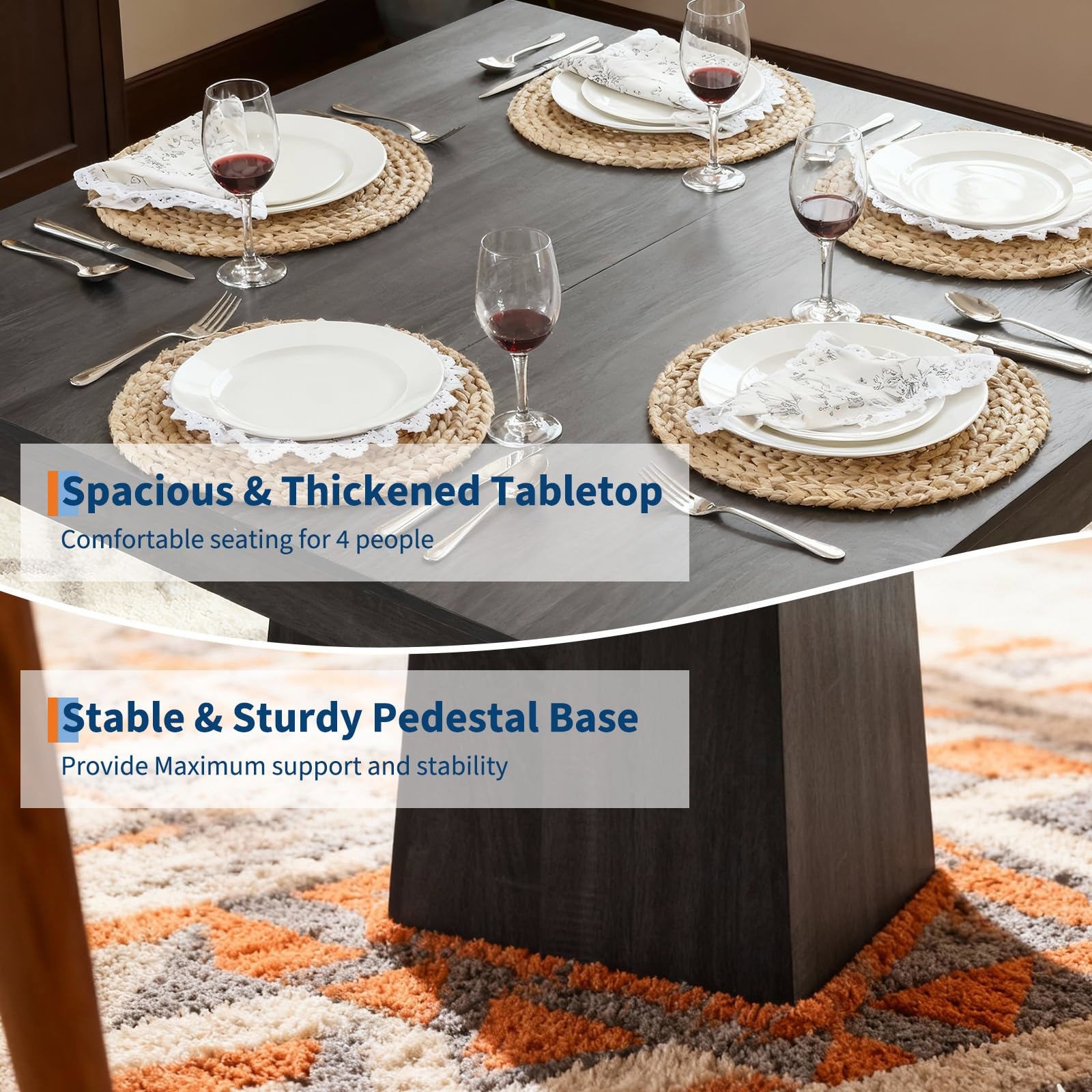 Square Dining for 4, 31.5'' Small Kitchen Table with Pedestal Base Farmho Table