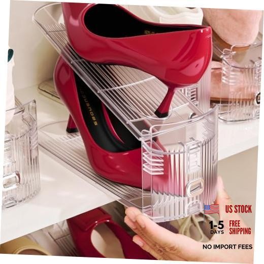 Adjustable Shoe Slots Organizer - 12 Pack Transparent Shoe Rack - Shoe Storage