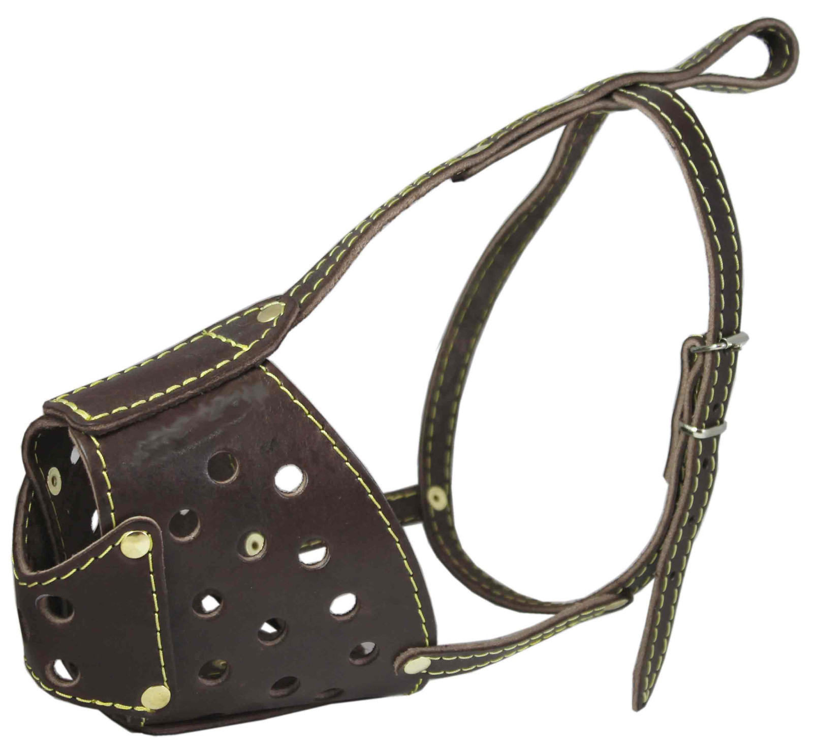 Secure Basket Real Leather Cage Dog Muzzle 13"-3.5" snout size PitBull