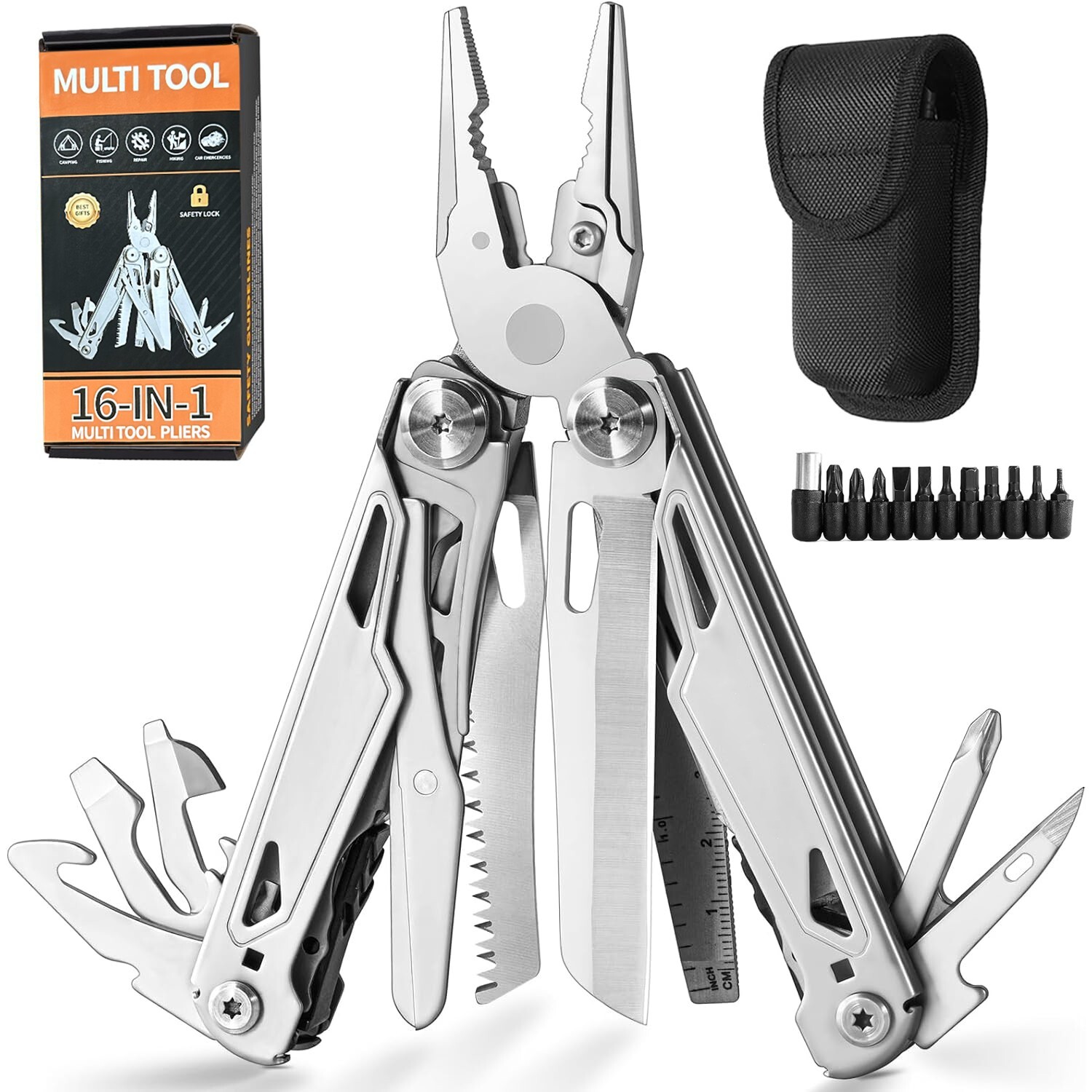 Multitool Pliers Pocket Knife Camping Hiking Gear Multitool Knife 16-in-1