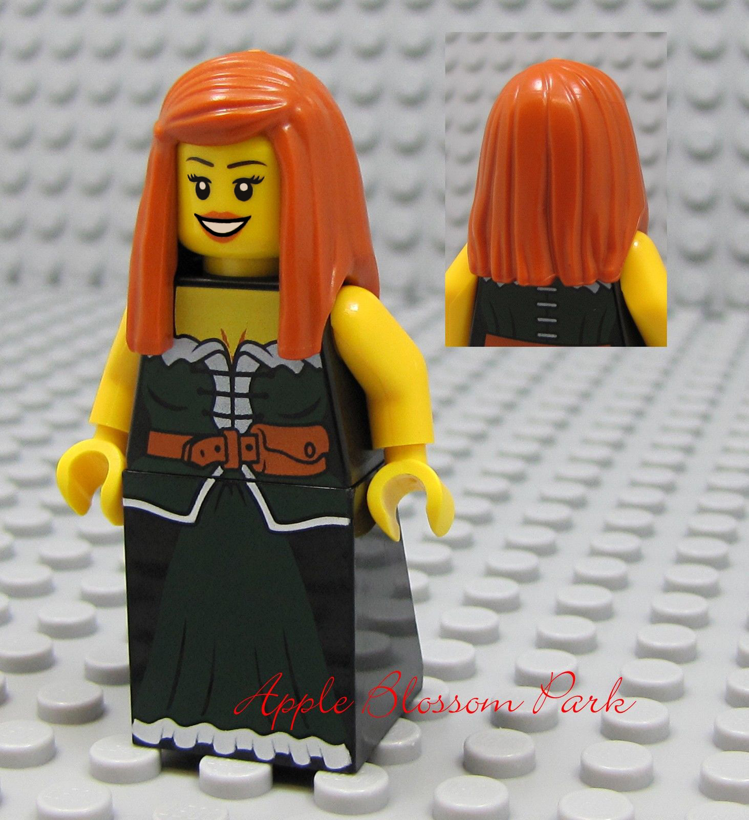 NEW Lego Pirates Orange Hair FEMALE MINIFIG Dark Green Skirt/Dress Princess Girl