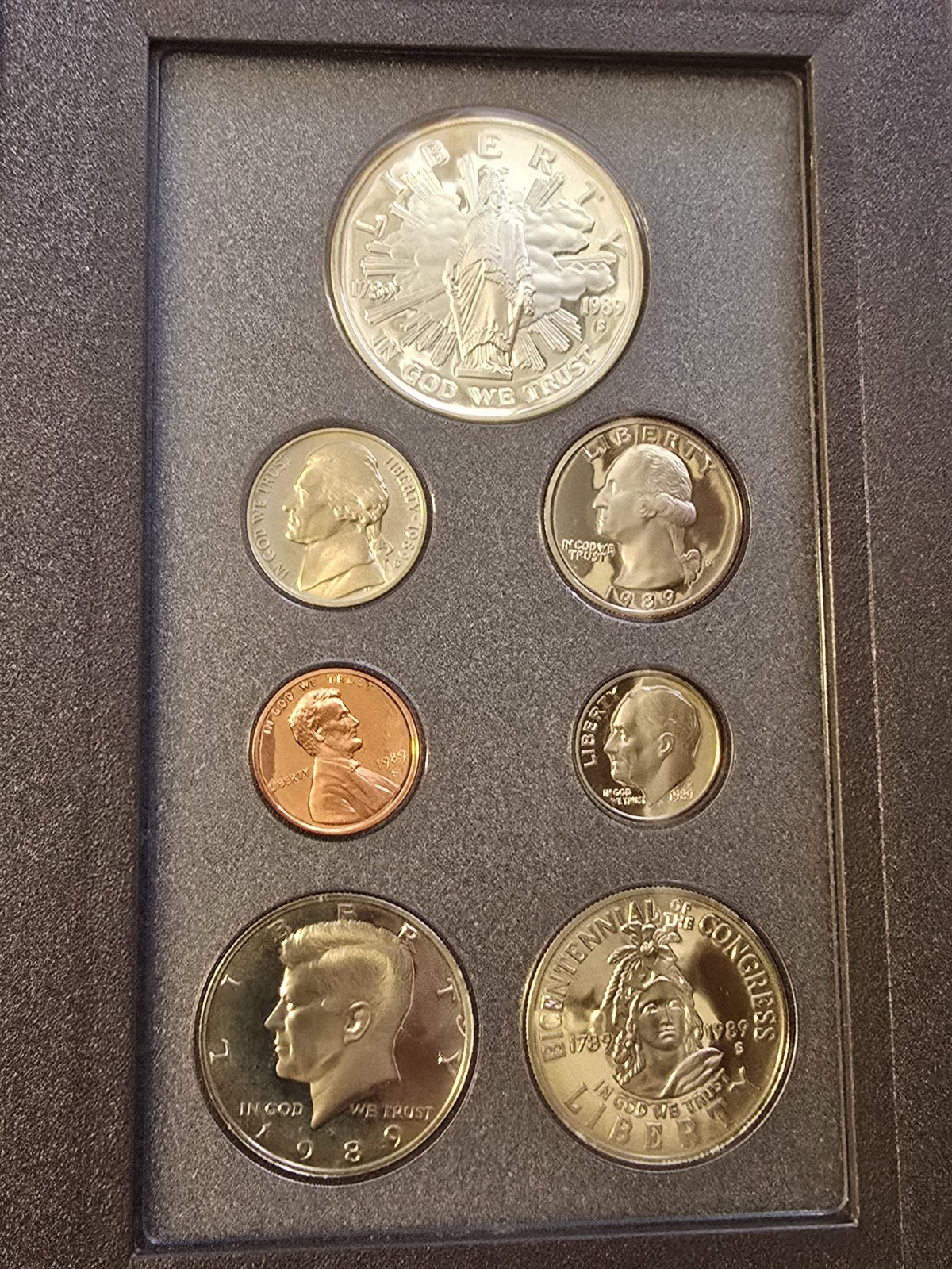 1989 S Prestige Proof Set Congress Bicentennial 90% Silver Dollar 7 US Mint Coin