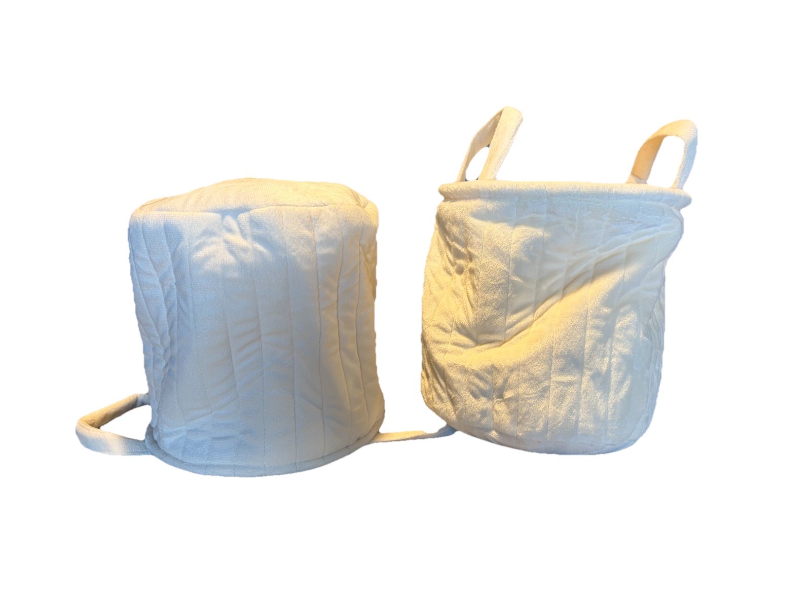 NEW Cream Velvet Bin Handles Set Of 2 Fabric Organize Sewing Collapsible 9.5”