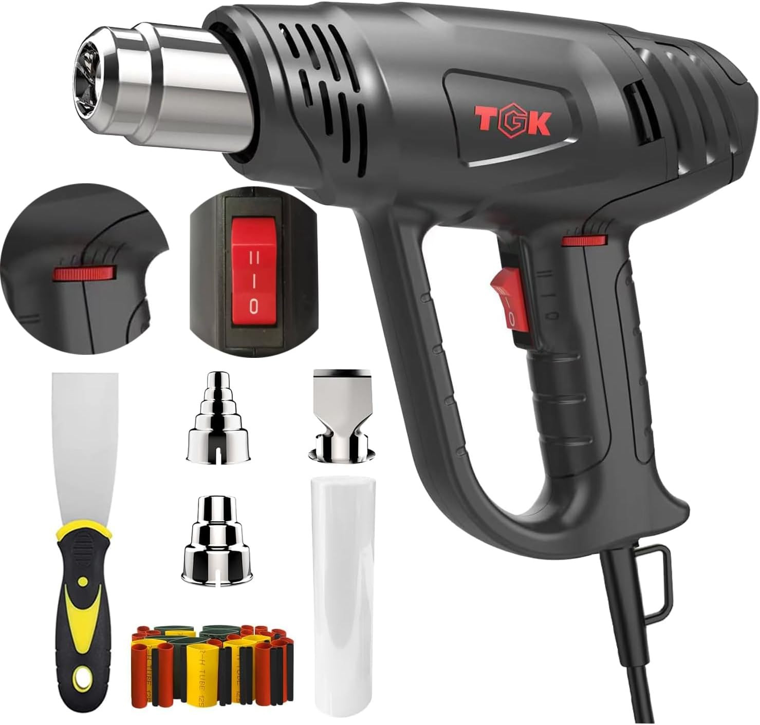 Heat Gun, TGK® 1800W Heavy Duty Hot Air Gun Kit 122℉~1202℉ Dual Temperature Sett