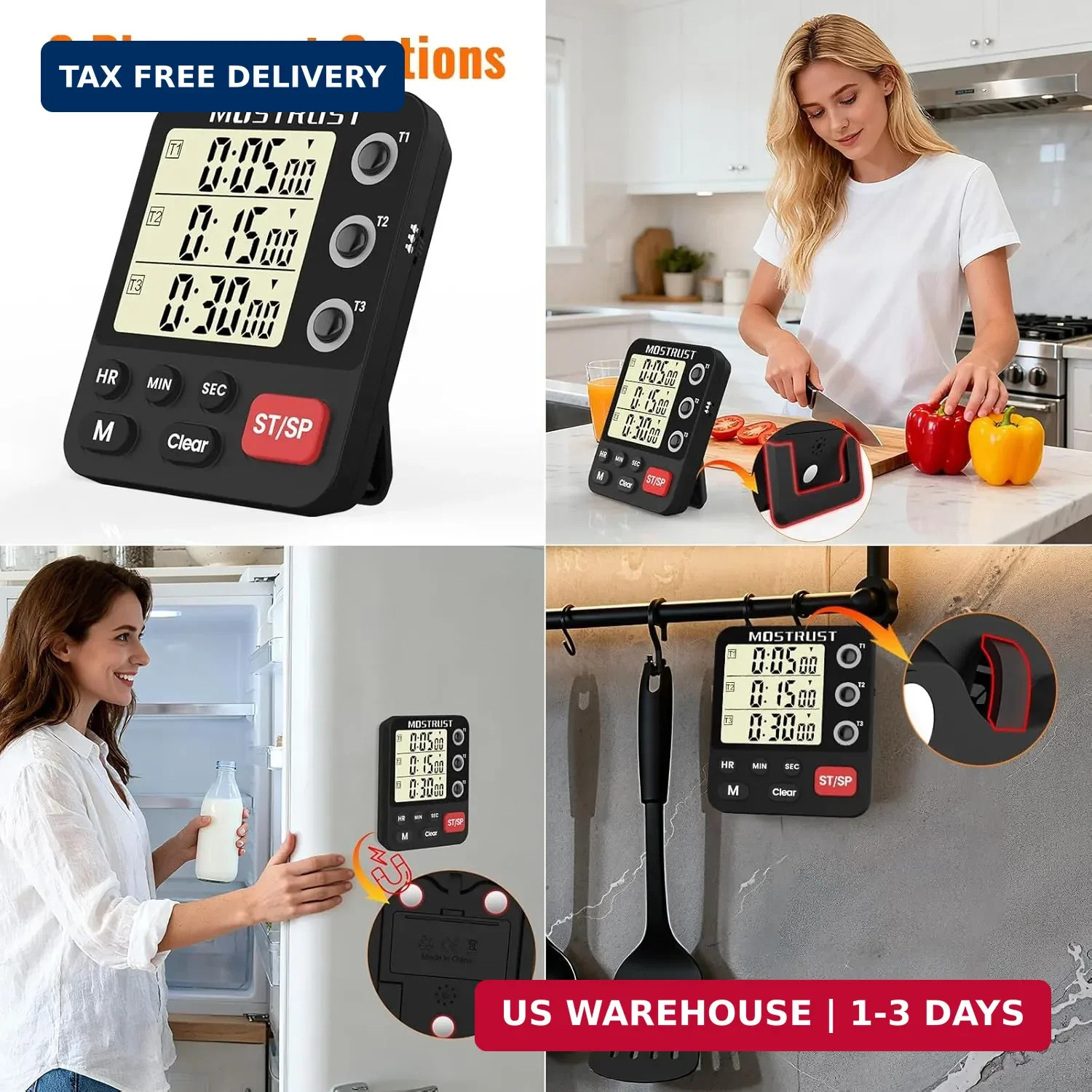 Digital Dual Kitchen Timer, Multiple Channels Countdown Timer | 3-Groups Triple