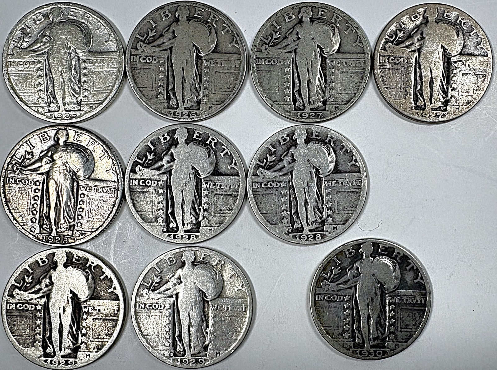 Standing Liberty Qtr 1925 1926 1927 PD 1928 PDS 1929 PD 1930, 10 Nice, Readable