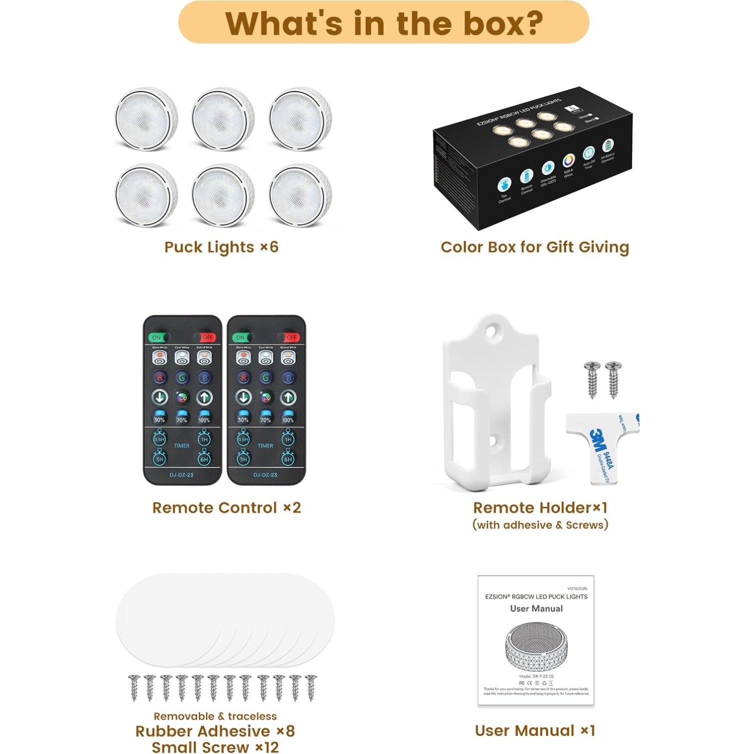 6pcs Cabinet Lights,Battery Operated LED Puck Lights with Remote Control & Timer