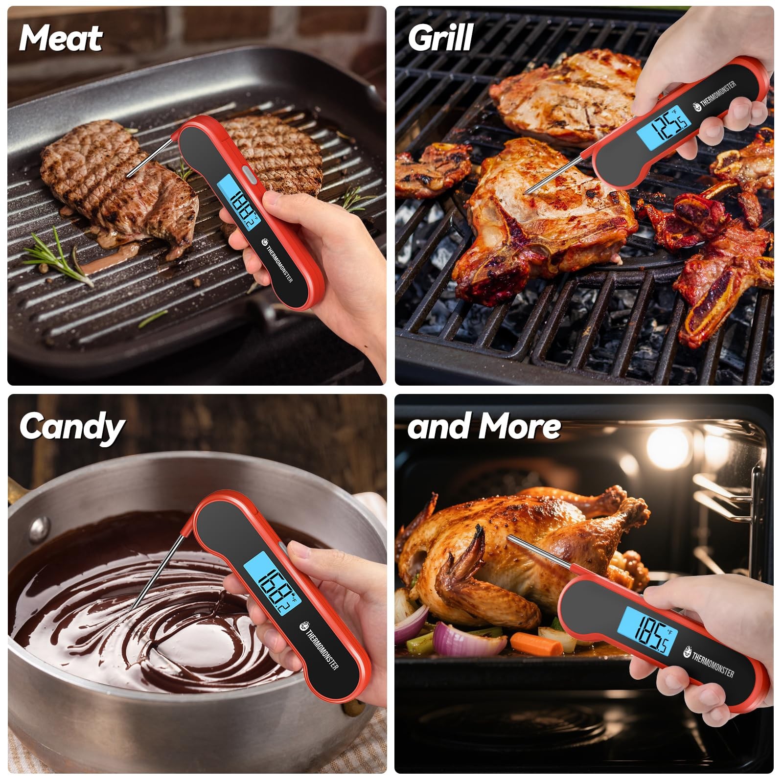 0.5 Sec Instant Read Meat Thermometer Digital for Cooking, Red