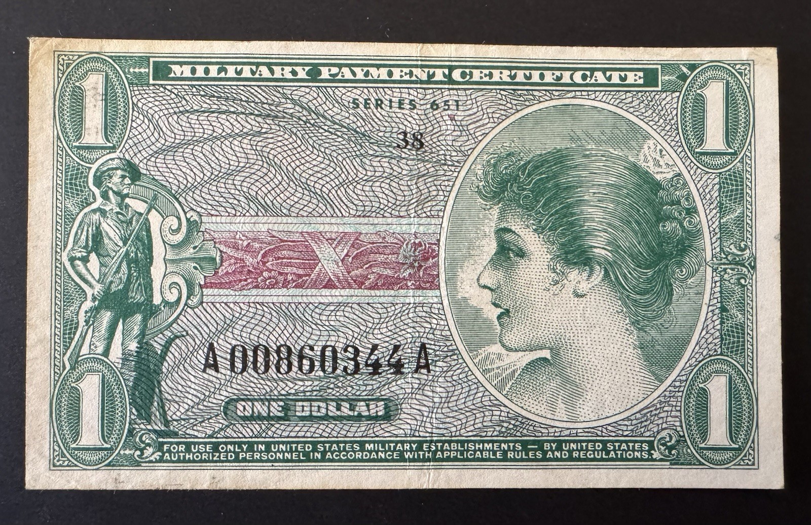 Vintage US $1 Military Payment Certificate (MPC) Series 651 First Printing