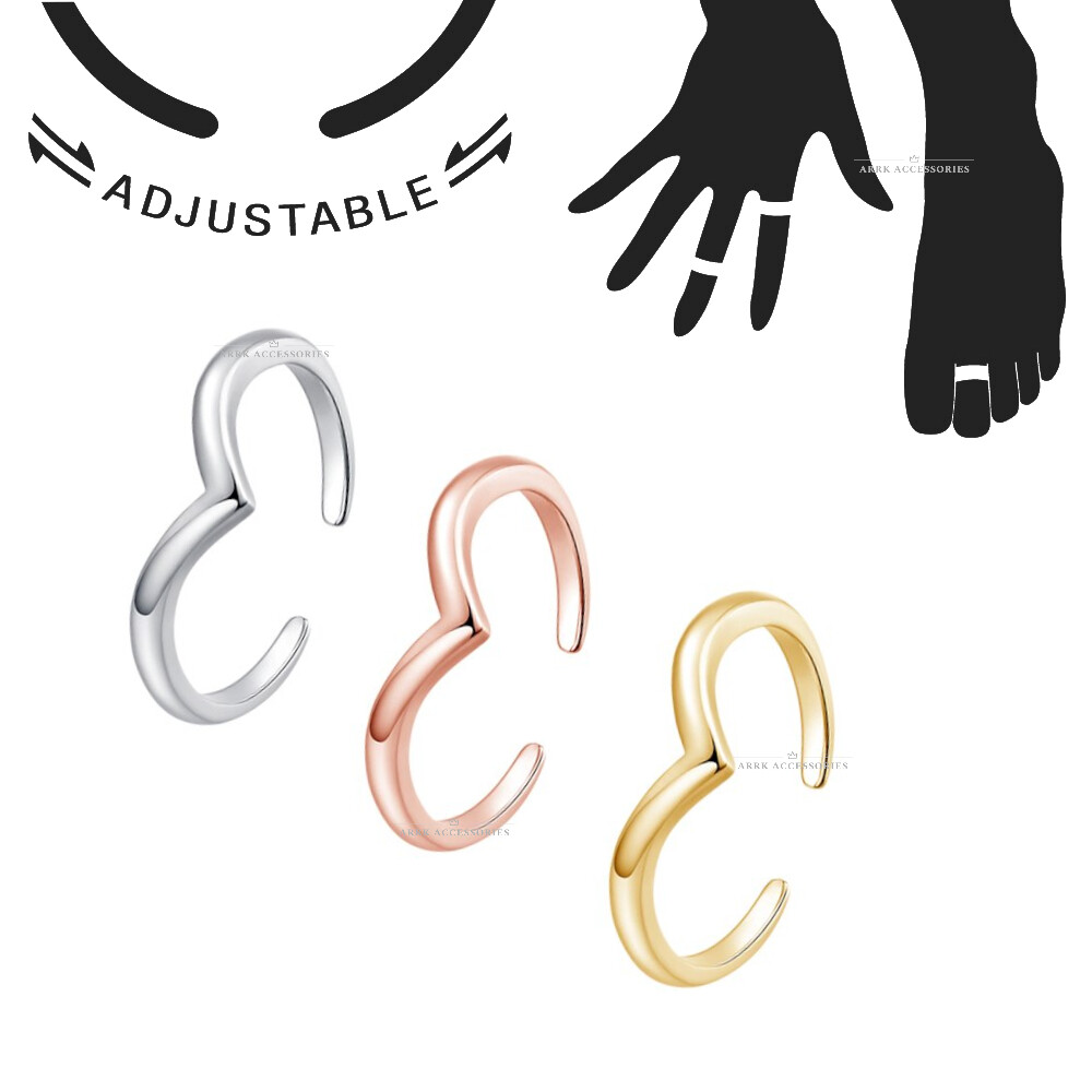 Toe Ring Wave Thin Adjustable Midi Finger Knuckle Thumb Stacking Ring Band