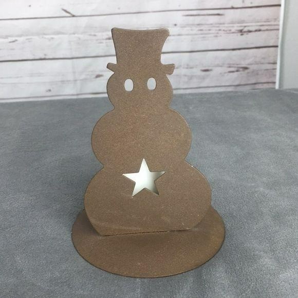 Rustic Snowman Candle Holder Silhouette Metal Primitive Winter Decor