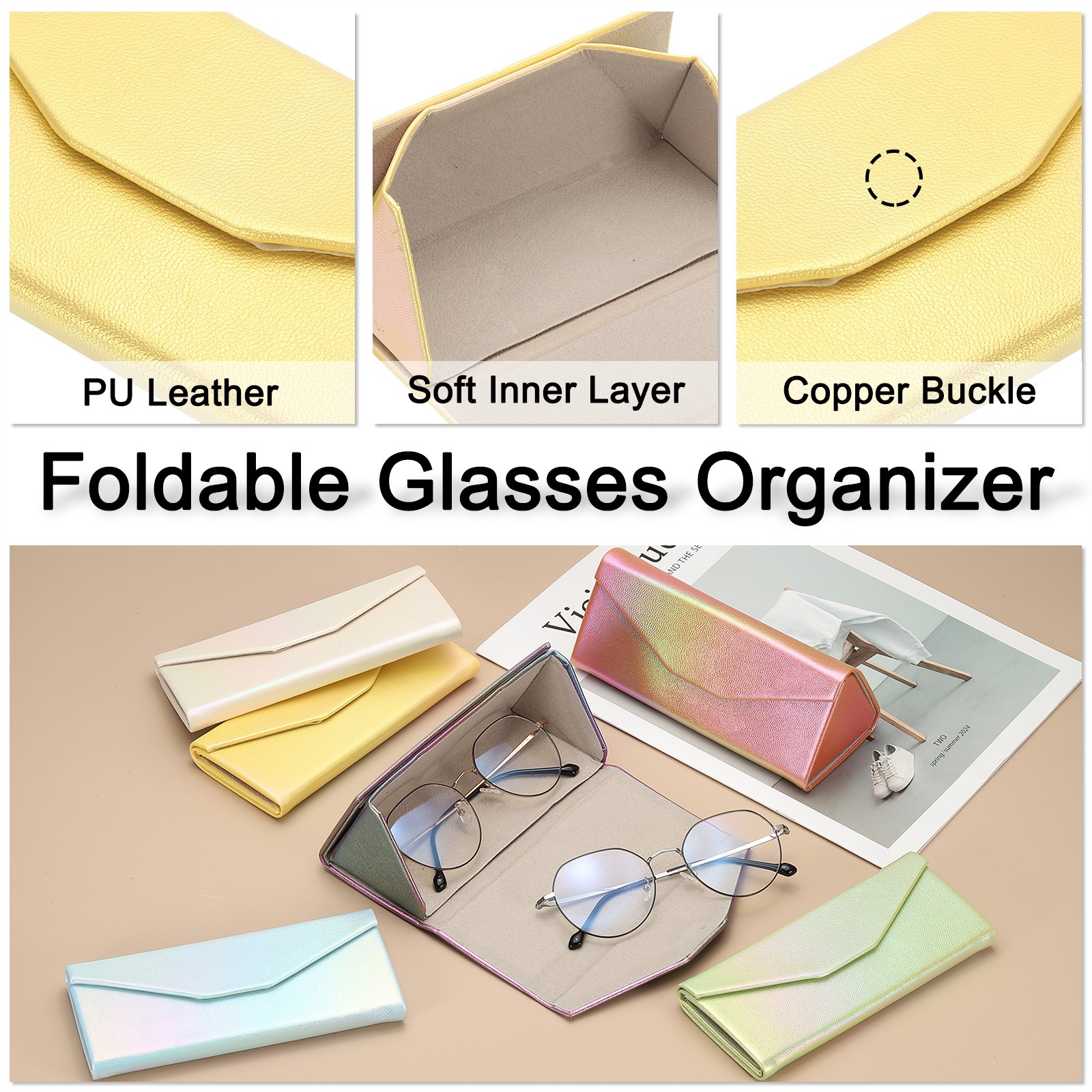 Foldable Glasses Case, Triangle Eyeglasses Case, Gradient Yellow