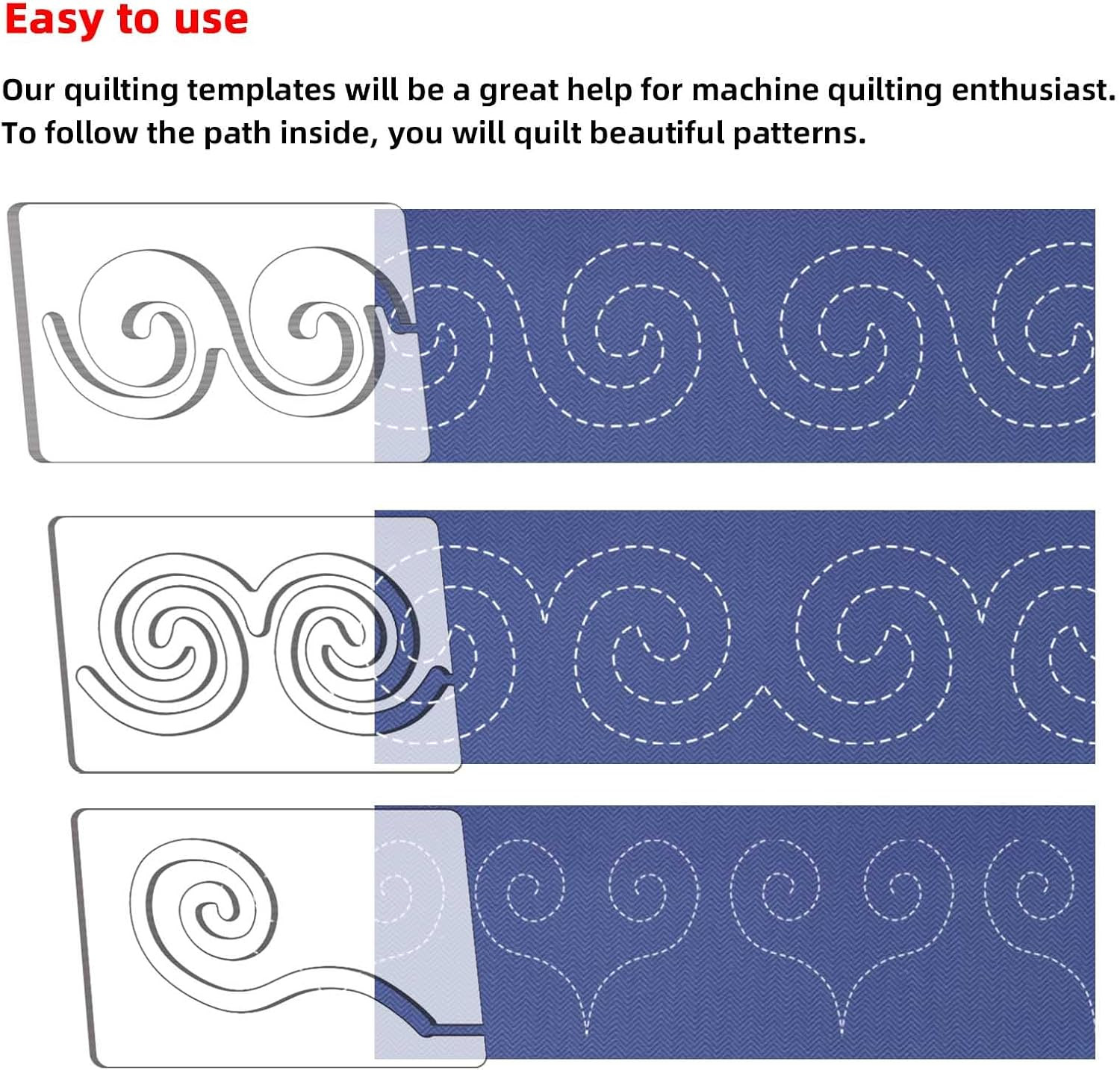 3PCS Free Motion Quilting Ruler Templates Whirlpool Design Sewing Craft Tool Kit