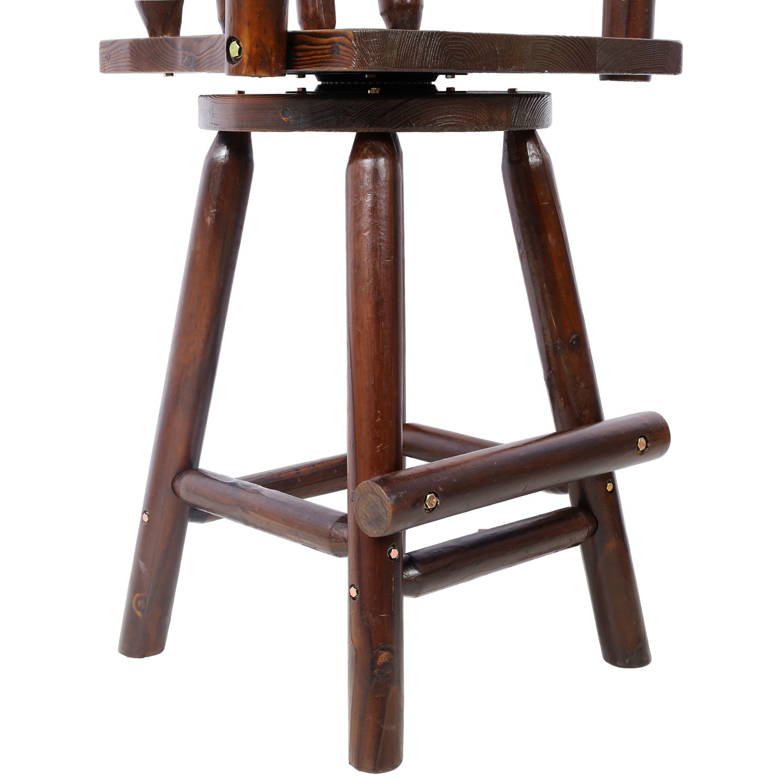 Rustic Fir Wood Bar Stool with Footrest & Wide Armrest, Brown