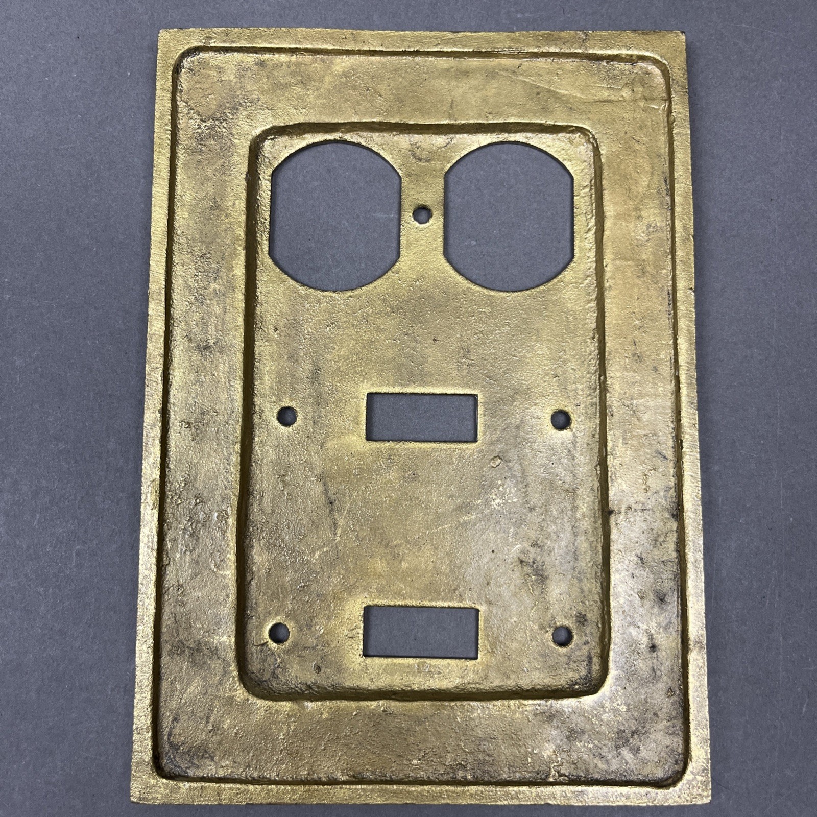 Solid Cast Brass Switch Plate 3-Gang Combination Duplex Outlet 2-Toggle Switch
