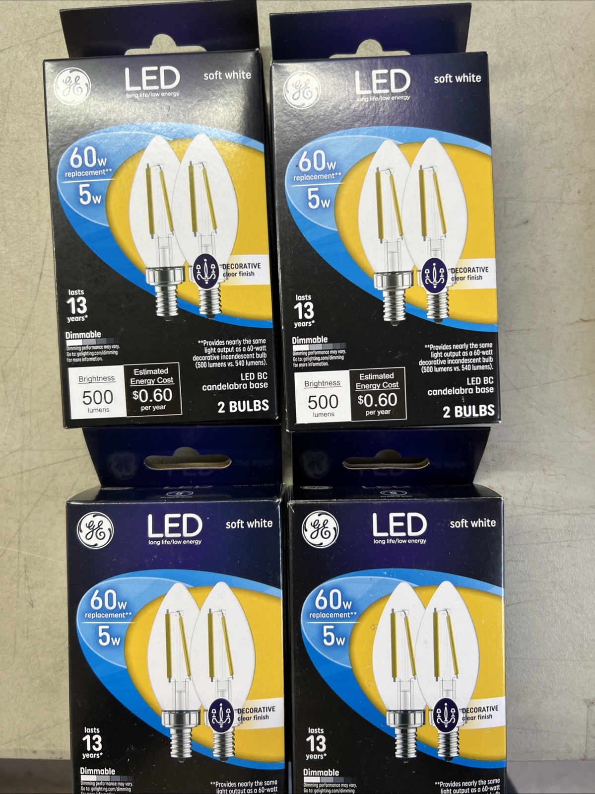 8x GE Lighting 93129347 Decorative LED Light Bulbs, Soft White Clear 500 Lumens