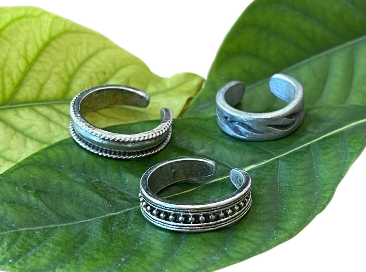 SILVER TONE Toe Finger Tip Ring Lot Of 3