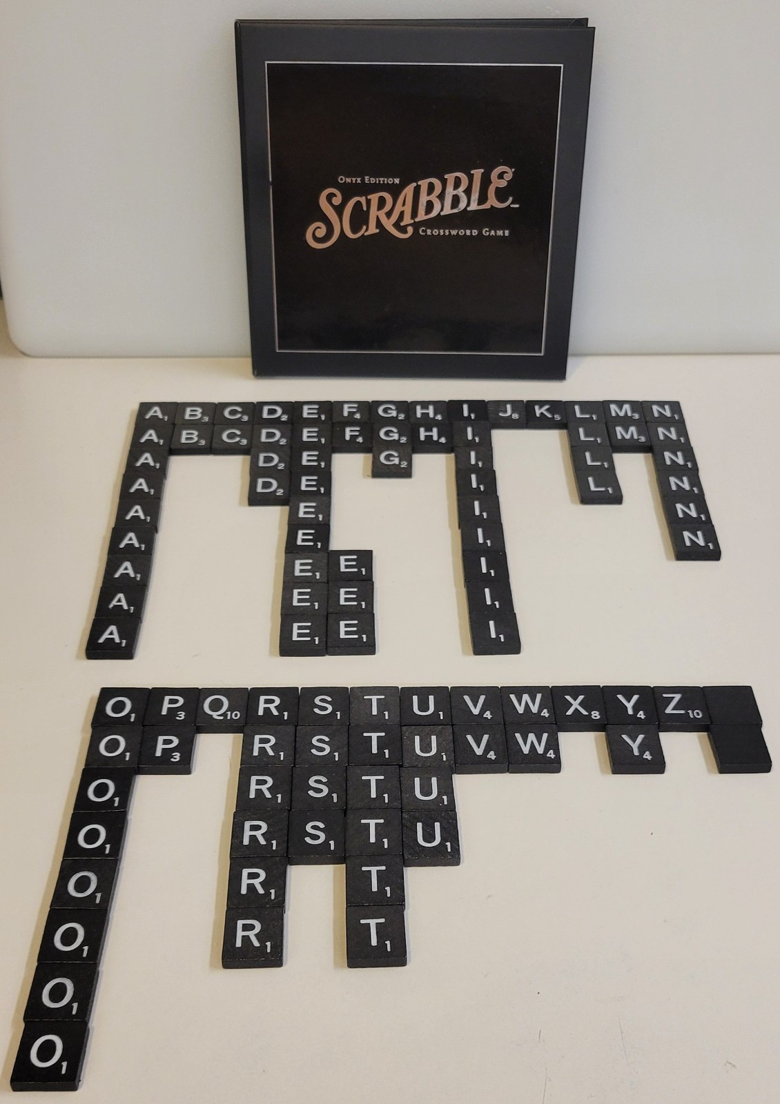 SCRABBLE Onyx Edition BLACK WOOD TILES w/Silver Letters~ Individual Replacements
