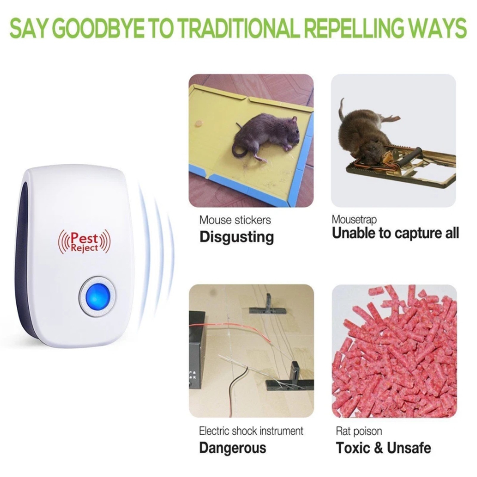 4 Pack Ultrasonic Pest Reject Control Electronic Repeller Mosquito Cockroach Rat