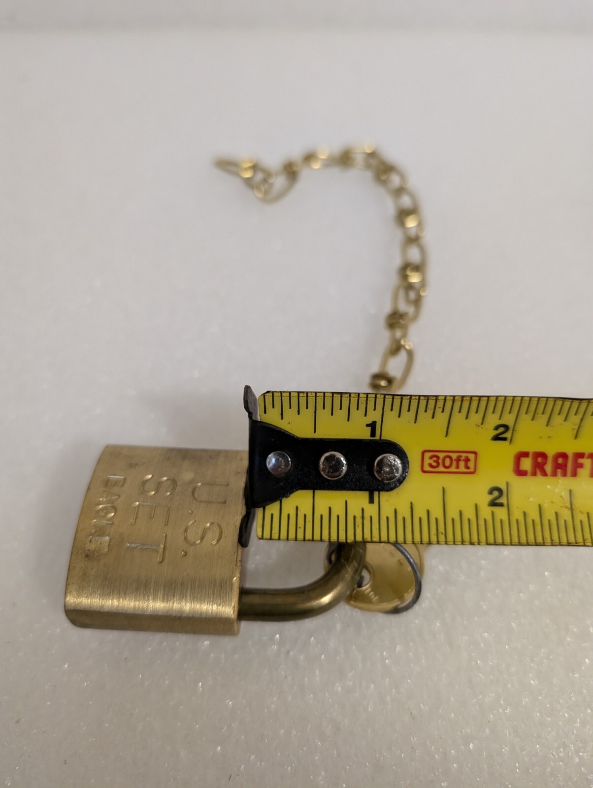 U.S. Eagle Pad Lock Military Issued Solid Brass with Two Keys and Chain Vtg